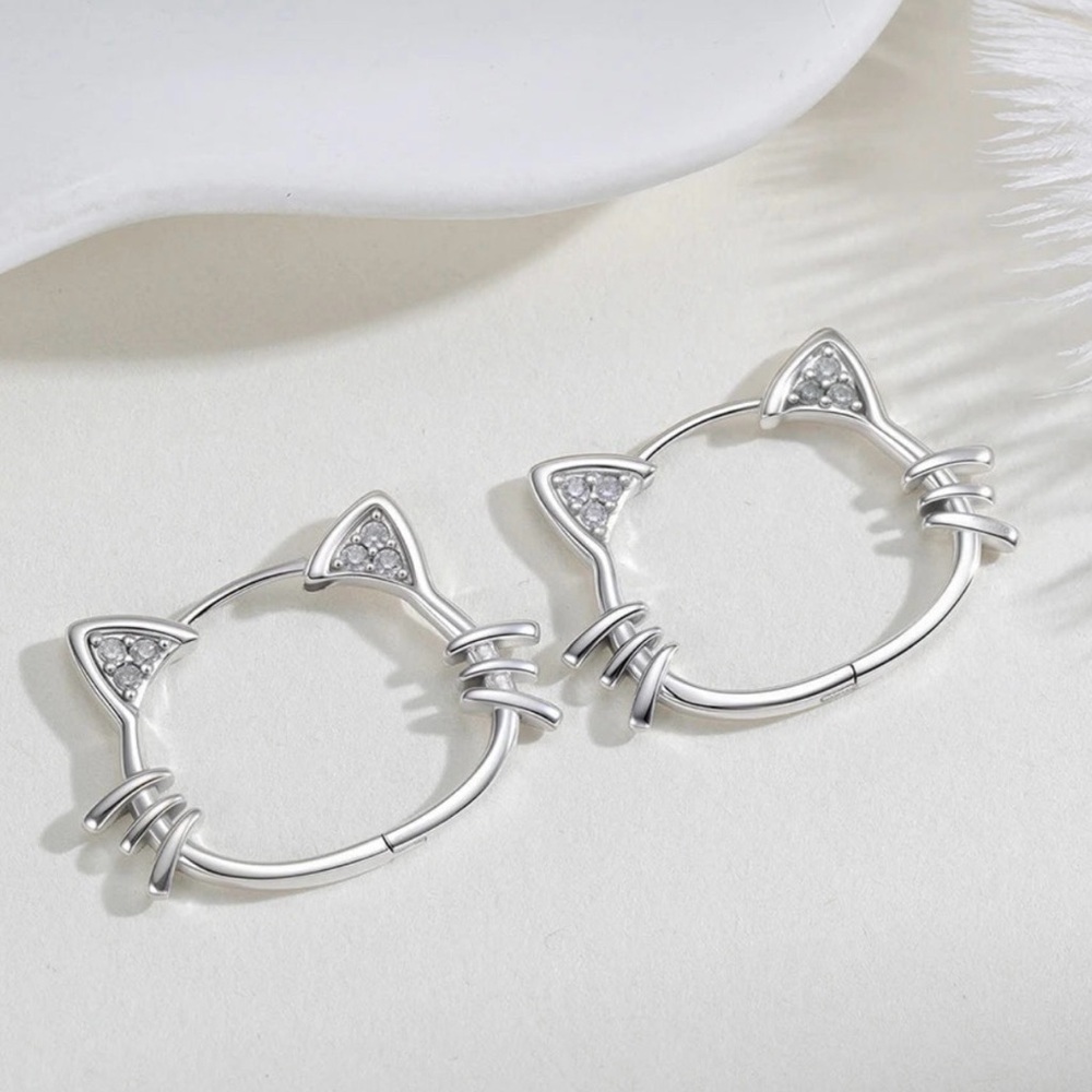 Source Unknown Silver Cat Ear Earrings